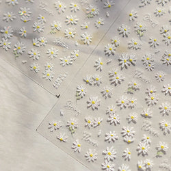 Cute Beige Yellow Pristine Fresh Daisy Flower 5D Shiny Soft Embossed Relief Charm Self Adhesive Nail Art Stickers Manicure Decal (ONLINE ORDER ONLY)