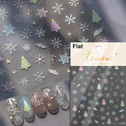 Hot Stamping Romantic White Gold Snowflakes Hexagon Winter 3D Self Adhesive Nail Art Stickers Shiny Rhinestone Manicure Decals (Online Order Only)