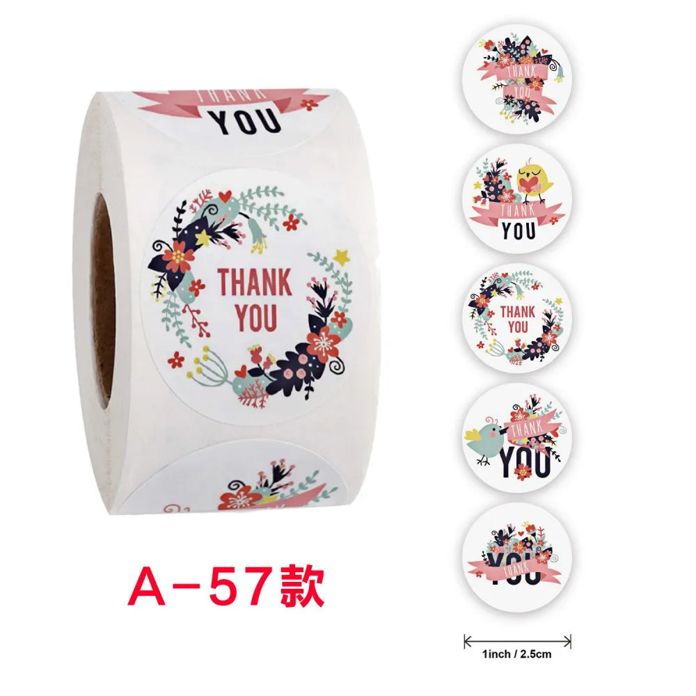 50-500pcs 1inch Thank You Sticker Scrapbook Envelope Seal Sticker Gift Flower Decoration Stationery Label Sticker Wedding Party (ONLINE ORDER ONLY)