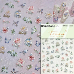 Pale Flower Bouquet Label Bowknot Stationery Sunflower Daisy Leaf 3D Self Adhesive Nail Art Stickers Rhinestone Manicure Decals (Online Order Only)