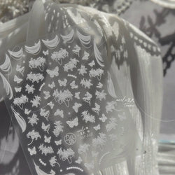 Cute 3D White Rose Flower Lace Bud Silk Bowknot Butterfly Dreamy Shiny Relief Chic Self Adhesive Nail Art Sticker Manicure Decal (ONLINE ORDER ONLY)