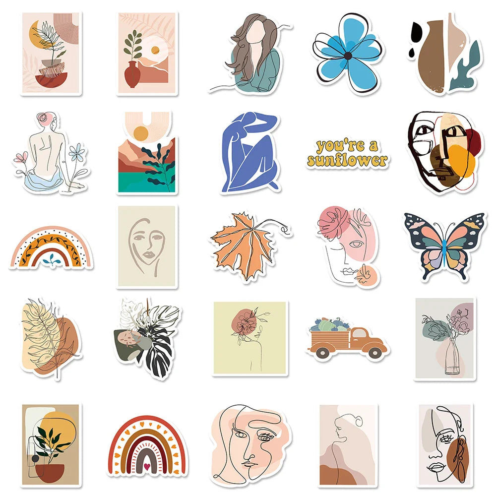 10/30/50PCS Funny Bohemian Cartoon Stickers For Kids Aesthetic Decals Decoration For Skateboard Laptop Helmet Phone DIY Toy Kid (Online Order Only)