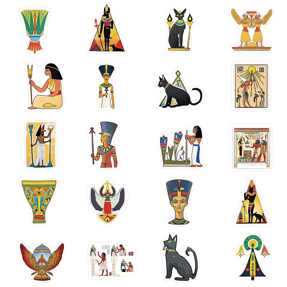 10/30/50pcs Cool Ancient Egypt Pharaoh Pyramid Waterproof Stickers Art Decals Laptop Suitcase Car Phone Decoration Sticker Toys (ONLINE ORDER ONLY)