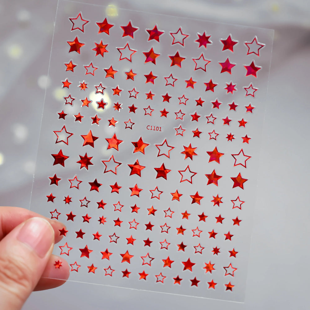 9Pcs 3D Sliver Stars Nails Stickers Bronzing Star Nail Art Decals For DIY Nail Art Decoration Self Adhesive Nail Manicure Parts* (Online Order Only)