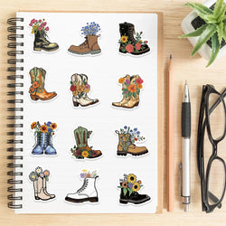 50pcs Vintage Flowers Boots Graffiti Stickers  DIY Scrapbooking  Waterproof Sticker For Laptop Phone Guitar Luggage (Online Order Only)