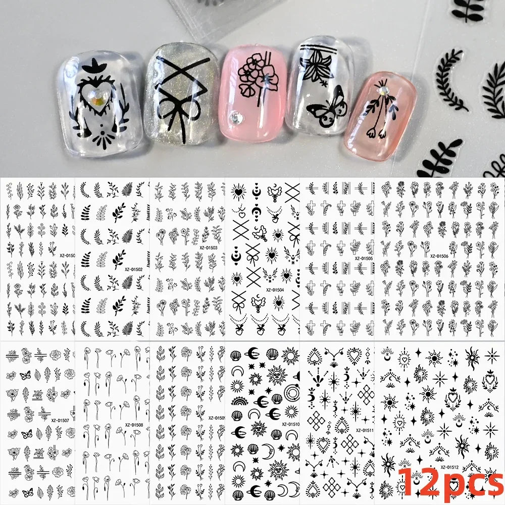 12pcs 3D Golden Glitter Heart Love Nail Stickers Valentine Self Adhesive Cute Cartoon Decal Geometry Slider Manicure Decoration* (ONLINE ORDER ONLY)