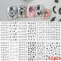 12PCS White Flowers Leaves 3D Nail Stickers Star/Moon/Sun Nail Art Decoration Decals Geometric Flower Stickers Nail Art Supplies (ONLINE ORDER ONLY)