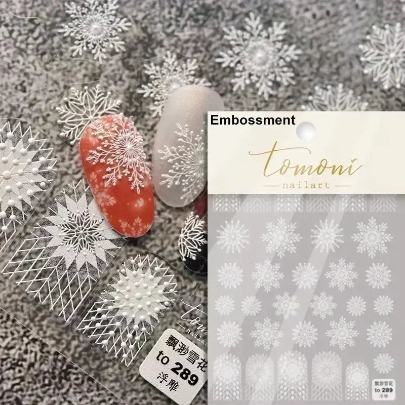 Winter Christmas Crystal Delicate Hexagon Romantic Laser Silver Chic Snowflakes Self Adhesive Nail Art Sticker 5D Manicure Decal (ONLINE ORDER ONLY)
