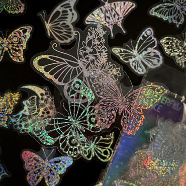 10/30/50/100pcs Cool Holographic Laser Butterfly Stickers Aesthetic Decals Laptop Suitcase Fridge Phone Graffiti Sticker Kid Toy (ONLINE ORDER ONLY)