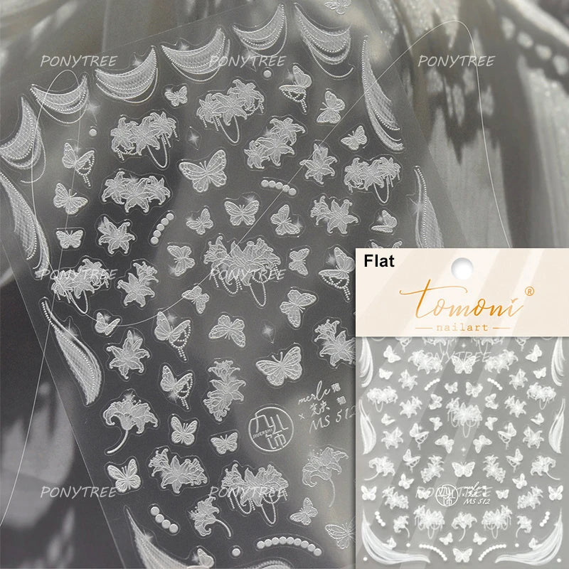 Dreamy Lace Rose Flower Fabric Art Tender Gauze Gird Pearl Pendant Irregular Pattern Nail Art Stickers Decoration Manicure Decal (ONLINE ORDER ONLY)