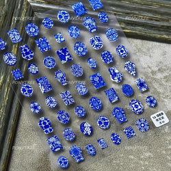 Retro Blue Lotus Flower Arrangement Vase Lantern Totem Pattern Bamboo Leaf Self Adhesive Nail Art Stickers Shiny Manicure Decals (ONLINE ORDER ONLY)