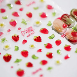 Cute Fresh Fruit Lovely Red Strawberry Grape Cherry Peach 3D Jelly Design Dopamine Self Adhesive Nail Art Sticker Manicure Decal (Online Order Only)