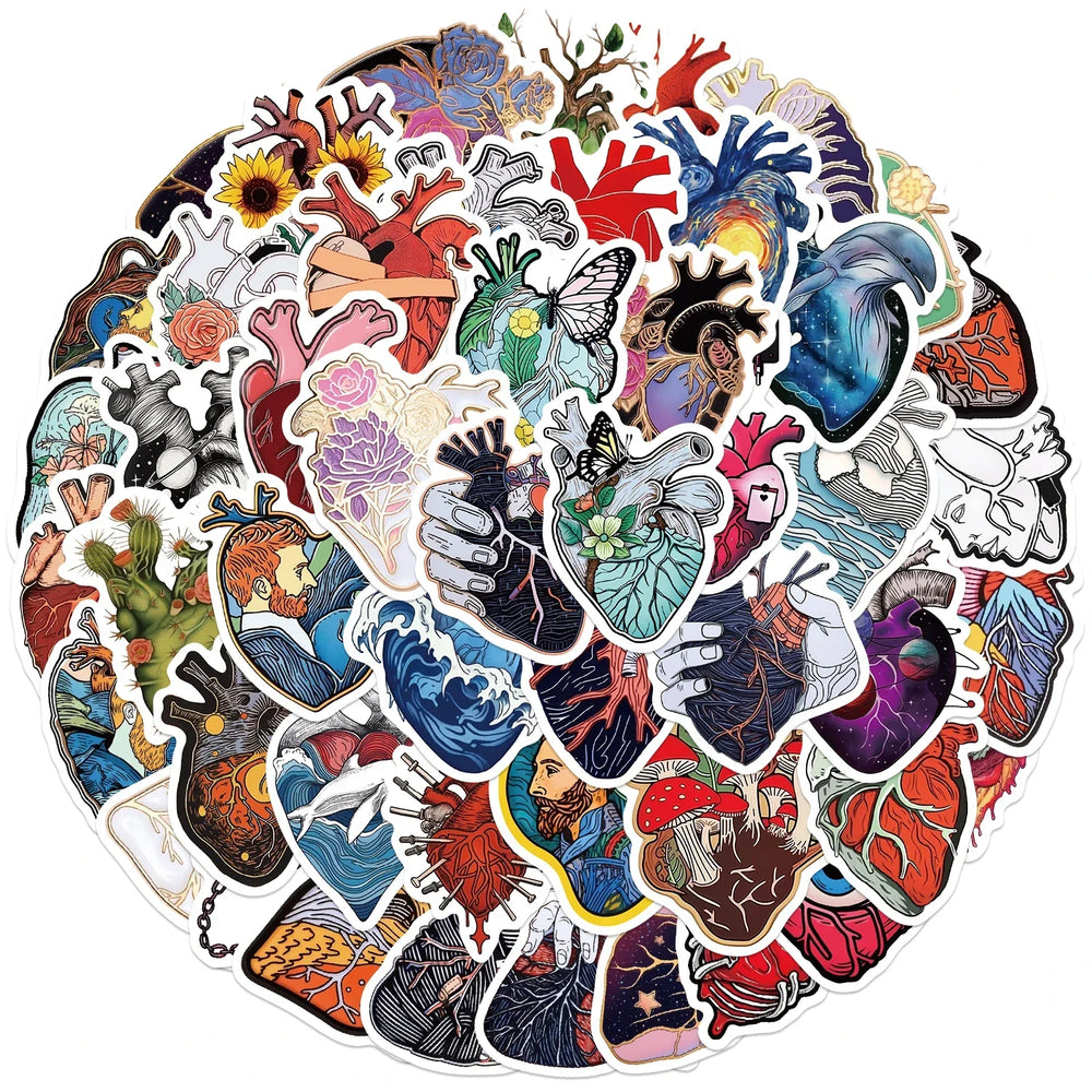 52Pcs Cartoon Art Heart Graffiti Sticker For Suitcase Skateboard Laptop Luggage Phone Styling DIY Decal Stickers (ONLINE ORDER ONLY)