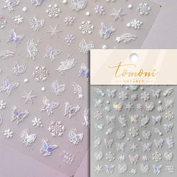 Winter Dreamy Hot Stamping Romantic White Pink Snowflakes Hexagon 3D Self Adhesive Nail Art Stickers Christmas Manicure Decals (ONLINE ORDER ONLY)