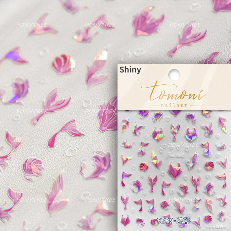 Lotus Leaf Brocaded Carp Koi Playing Goldfish Cavort Ripple Droplet Water Bubbles Self Adhesive Nail Art Stickers Manicure Decal (Online Order Only)