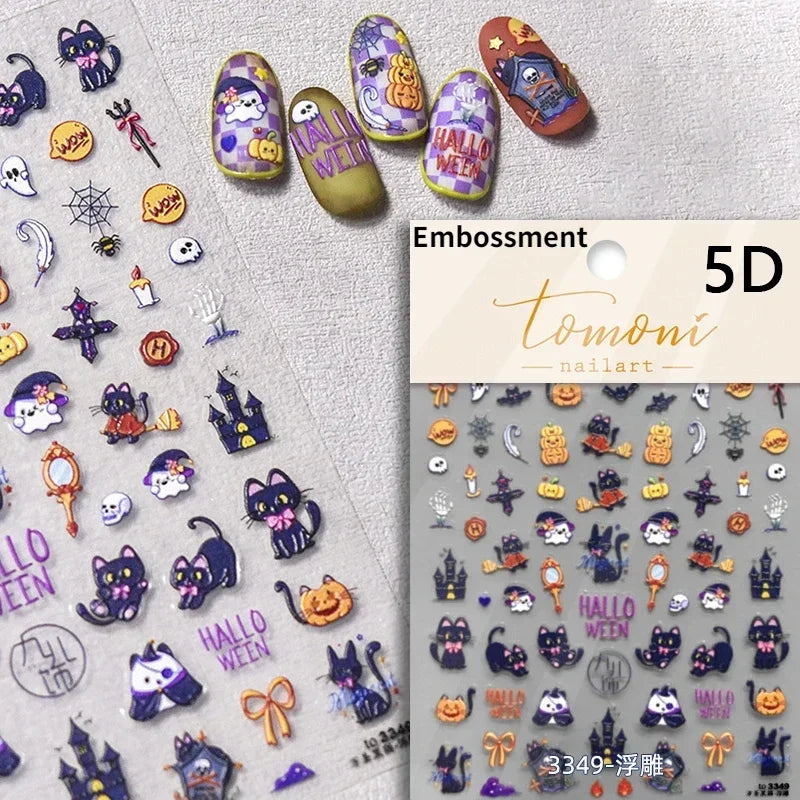Gothic Dark Spider Butterfly Cross Flame Wings Halloween Horror Rose Flower Rabbit Pumpkin Bear Nail Art Stickers Manicure Decal (ONLINE ORDER ONLY)