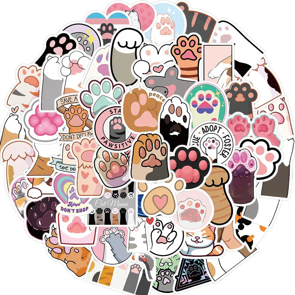 61PCS Cartoon Cat Paw Stickers For Phone Suitcase Ipad Stationery Laptop Cartoon Sticker DIY Craft Supplies Decals Toys (Online Order Only)