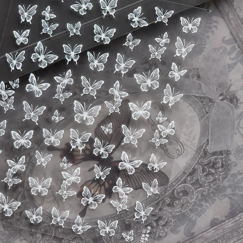 Charming Beautiful Black White Small Butterfly Flower Petal Love Heart Bowknot 5D Self Adhesive Nail Art Sticker Manicure Decals (Online Order Only)