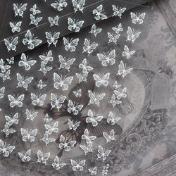 Charming Beautiful Black White Small Butterfly Flower Petal Love Heart Bowknot 5D Self Adhesive Nail Art Sticker Manicure Decals (Online Order Only)