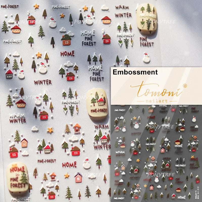 Cat House Snow Tree Window Fish Star Shiny Snowman Duck 5D Self Adhesive Nail Art Stickers Hat Apple Rhinestone Manicure Decals (ONLINE ORDER ONLY)