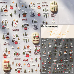 Cat House Snow Tree Window Fish Star Shiny Snowman Duck 5D Self Adhesive Nail Art Stickers Hat Apple Rhinestone Manicure Decals (ONLINE ORDER ONLY)