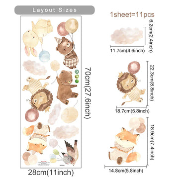 Cartoon Animal Lion Elephant Balloon Wall Stickers Kids Room Decor (ONLINE ORDER ONLY)