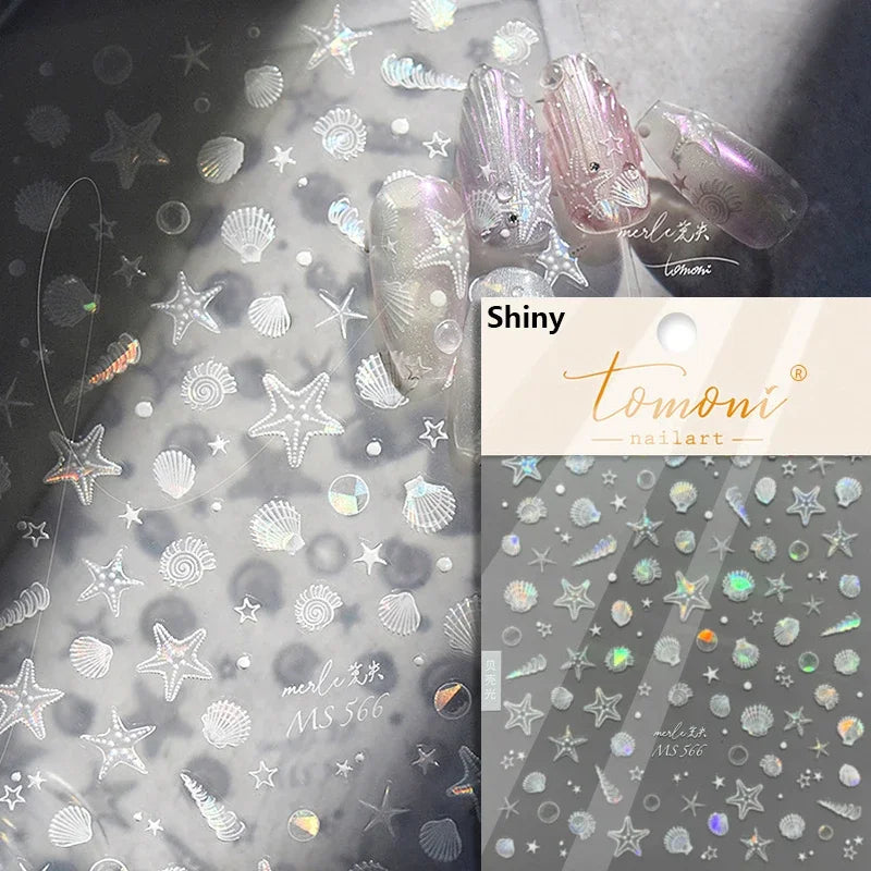 Summer Beach Dreamy Water Bubble Mermaid Shell Conch Starfish Jellyfish Soft Relief Decoration Nail Art Stickers Manicure Decals (ONLINE ORDER ONLY)