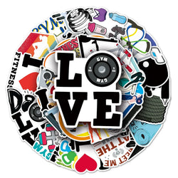 50Pcs Fitness Cartoon Waterproof Vinyl Stickers for Skateboard Snowboard (Online Order Only)