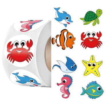 100-500 Pcs 1inch 2.5cm Sea Animal Stickers Roll Children's Toys Praise Reward Student Work Label Stationery Gift Sticker (ONLINE ORDER ONLY)