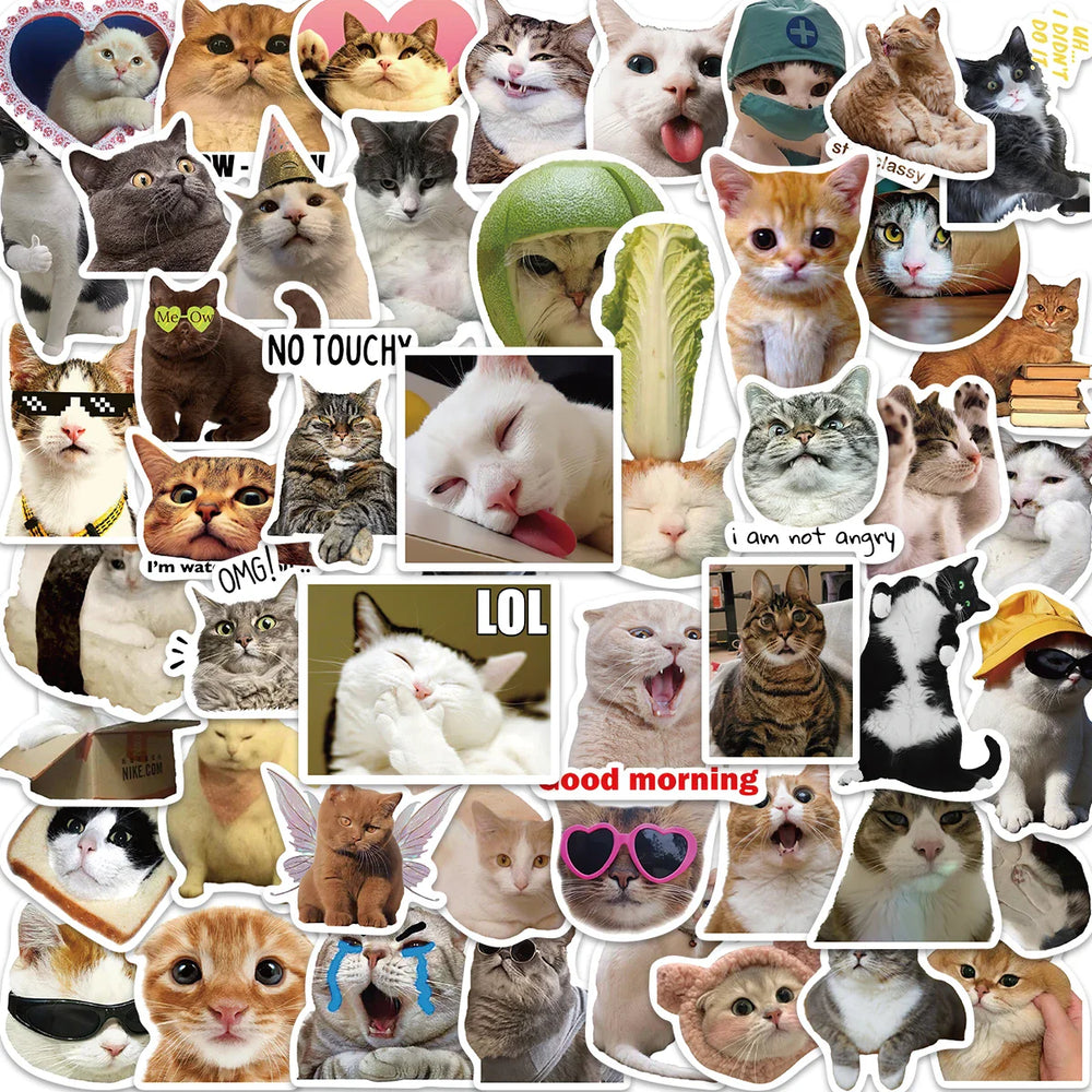 50PCS Cute Cat Stickers For Skateboard Scrapbook Water Bottle Laptop Luggage Kids Toys Vinyl Waterproof Funny Cats Decals (ONLINE ORDER ONLY)