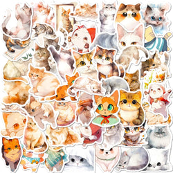 50Pcs Kawaii Painting Watercolor Cat Stickers Pack for Kids Cartoon Cute Graffiti Decals Scrapbooking Luggage Laptop Sticker (ONLINE ORDER ONLY)