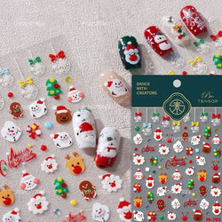 Apple Bear Bunny Snowman Winter Tree Bell Dog Self Adhesive Nail Art Stickers Snowflake Santa Claus Rhinestone Manicure Decals (ONLINE ORDER ONLY)