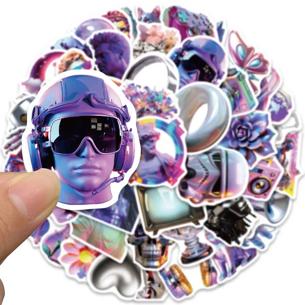 10/30/50PCS Cartoon 3D Steam Wave Laser Graffiti Stickers DIY Waterproof Phone Motorcycle Laptop Suitcase Bike DIY Toys Decals (ONLINE ORDER ONLY)