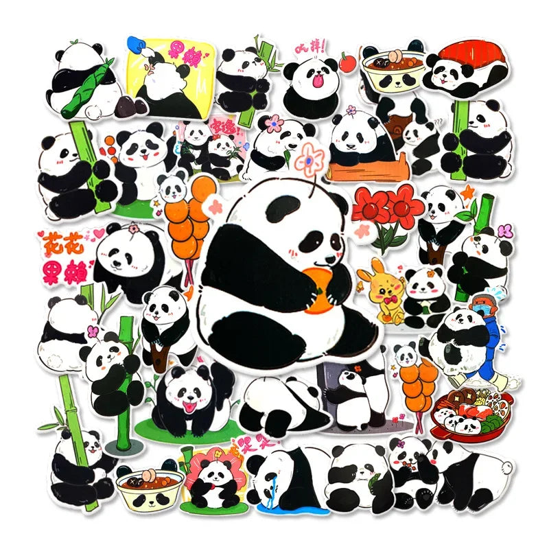 Panda Graffiti Sticker Rolled Flat Sheet 50 Animal Adhesive Decorative Stickers Water Cup Waterproof Sticker Cute Decal (ONLINE ORDER ONLY)