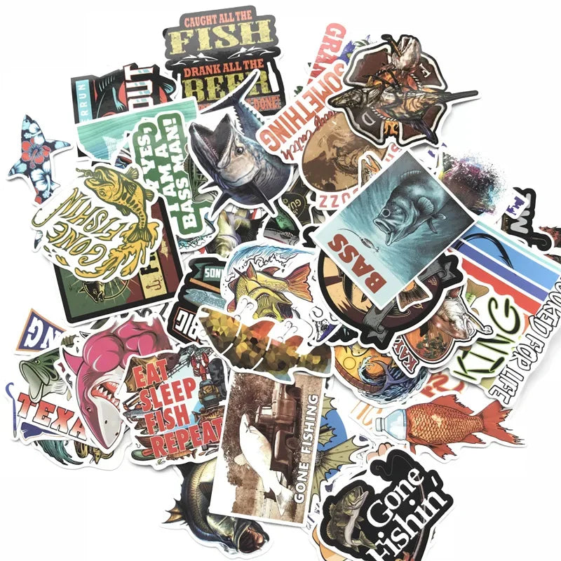 Outdoor Fishing Stickers Pack: Laptop, Skateboard, Luggage, Car, Bike Decals (ONLINE ORDER ONLY)