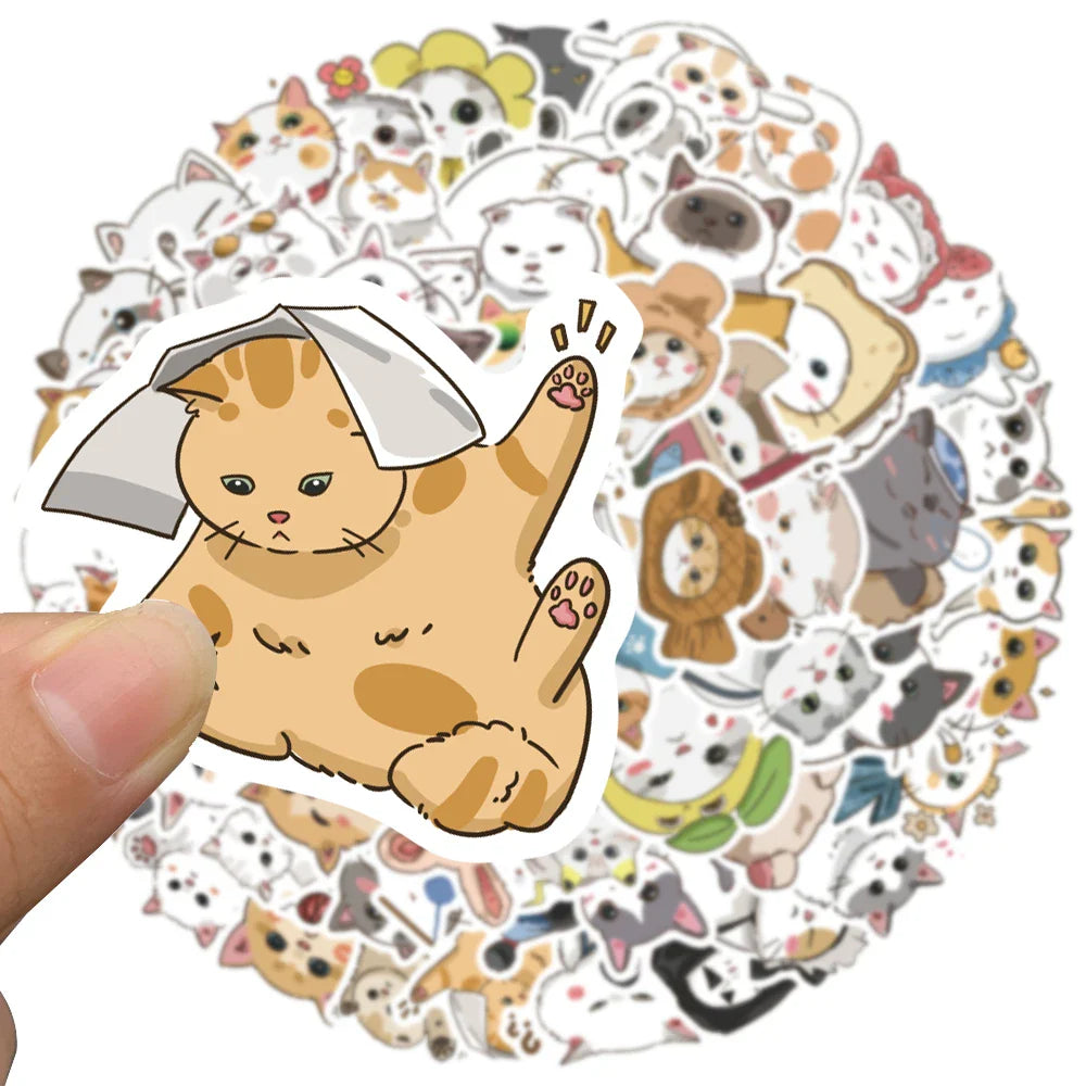 60pcs Cute Cartoon Japanese Style Cats Stickers Kids Animal Decals Vinyl Waterproof Graffiti For Luggage Phone Laptop Sticker (ONLINE ORDER ONLY)