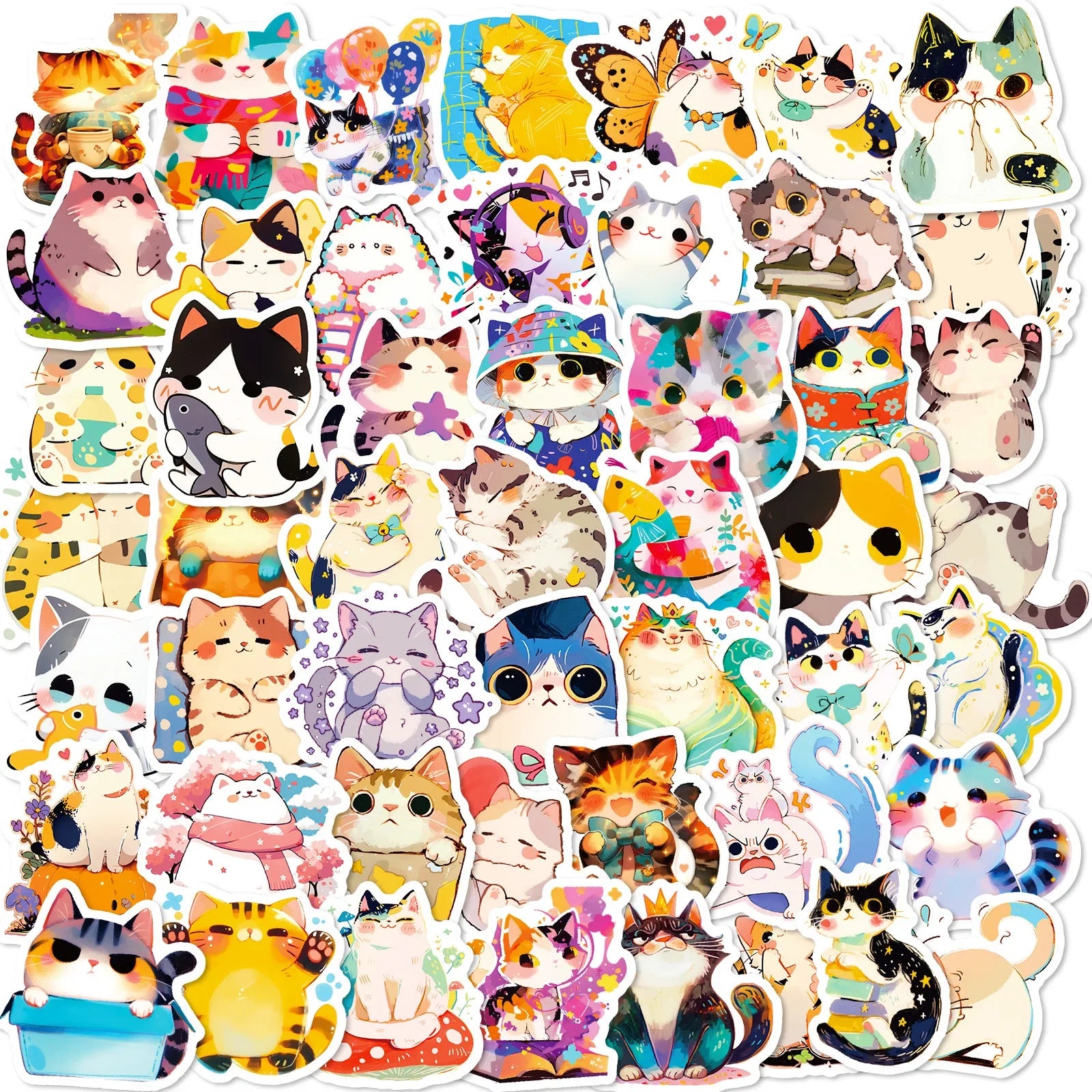 10/30/50PCS Watercolor Style Animal Stickers Cute Cat Sticker Cartoon Graffiti DIY Toy Laptop Phone Guitar Car Bike Decoration (ONLINE ORDER ONLY)