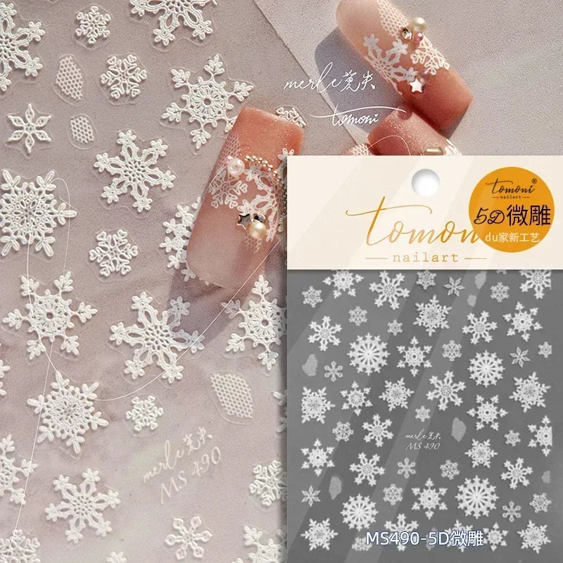 Dressy Embossment Colorful Gradient Snowflakes Laser Silver Christmas Tree Winter Bowknot Santa Nail Art Stickers Manicure Decal (Online Order Only)