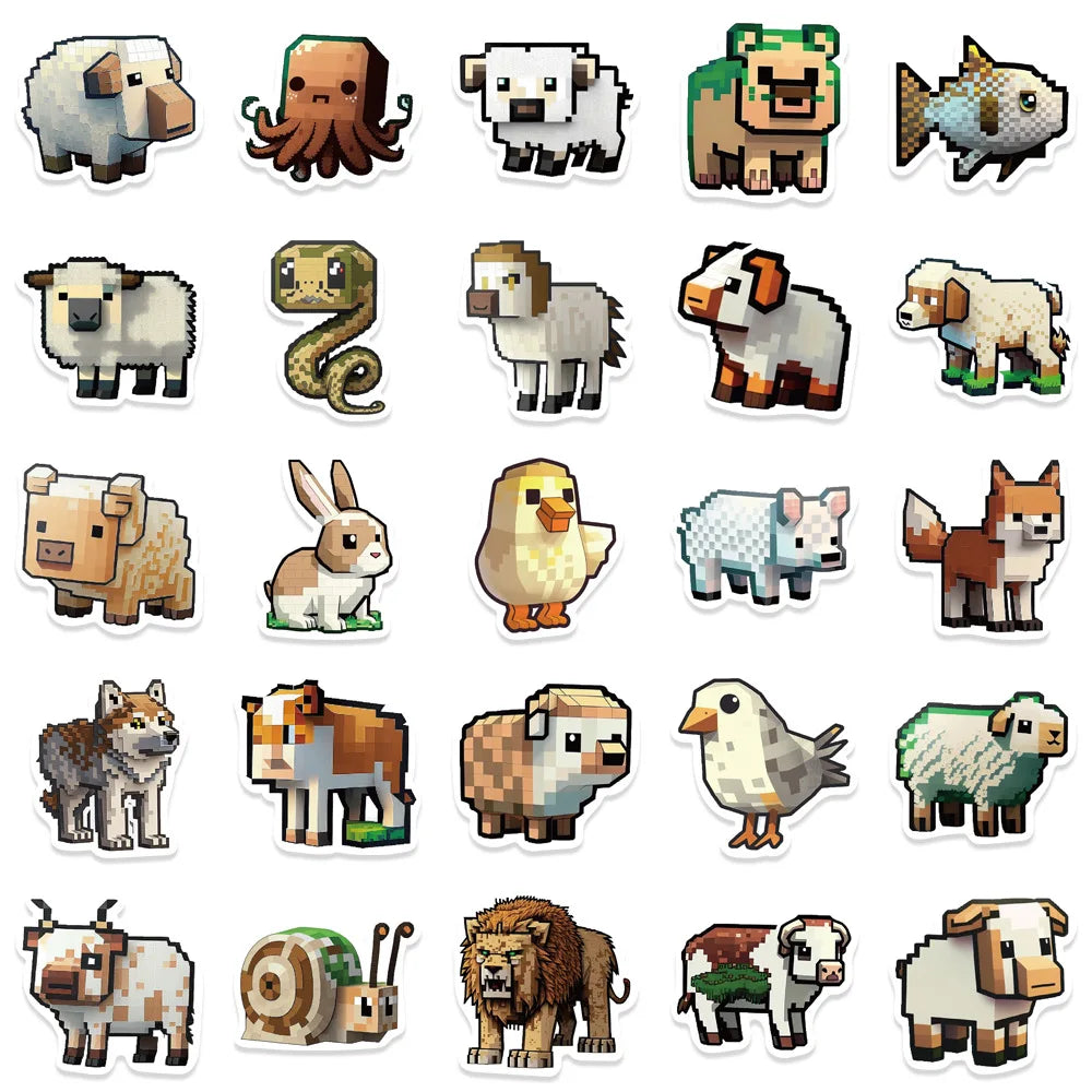 10/30/50PCS Cute Pixel Animals Stickers Ins Style Cartoon Decals For Kids Laptop Skateboard Notebook Fridge Bike Decoration Toys (Online Order Only)
