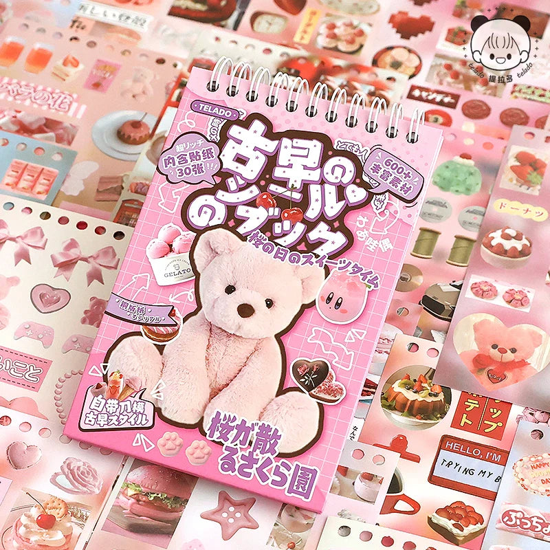 30sheets/book Y2K Retro Cute Bear Food Cut Film Sticker for Laptop Phone Camera Journal Scrapbook Kawaii Decoration Sticker Gift (ONLINE ORDER ONLY)