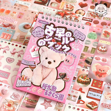 30sheets/book Y2K Retro Cute Bear Food Cut Film Sticker for Laptop Phone Camera Journal Scrapbook Kawaii Decoration Sticker Gift (ONLINE ORDER ONLY)