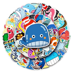 50Pcs Ocean Cartoon Waterproof Vinyl Stickers for Skateboard Snowboard (Online Order Only)