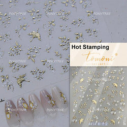 Gold Hot Stamping Flowers Leaves 3D 5D Pearl Bead Delicate Self Adhesive Nail Art Decorations Stickers Manicure Decals Wholesale (Online Order Only)