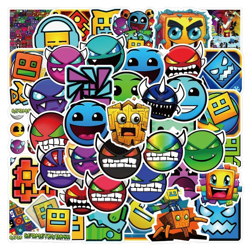 50pcs Geometry Dash Stickers for Suitcase, Water Cup, Phone, Scooter, Notebook, Refrigerator (Online Order Only)