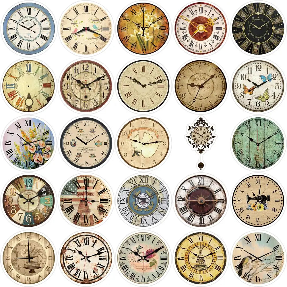 10/25/50pcs Retro clock Stickers Decals Cartoon Graffiti DIY  Notebook Luggage Wall Decoration PVC Sticker (ONLINE ORDER ONLY)