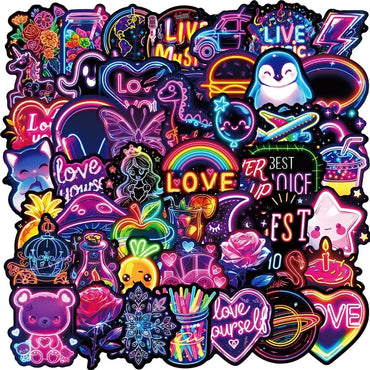10/30/50PCS Kawaii Neon Lamp Sticky PVC Sticker Aesthetic DIY Decoration Scrapbooking Hand Accounting Supplies for Kids (ONLINE ORDER ONLY)