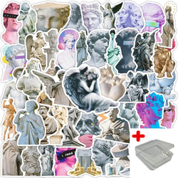 50pcs Retro Stone Statue Graffiti Stickers for Helmet, Wall, DIY Decoration with Storage Box (Online Order Only)