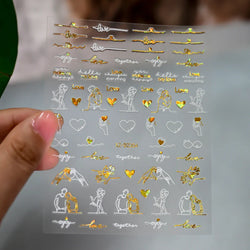 1PC Holographic Laser Heart Nail Stickers-3D Self-Adhesive Golden White Valentines Day Nail Decals For Women Nail Art Decoration (ONLINE ORDER ONLY)