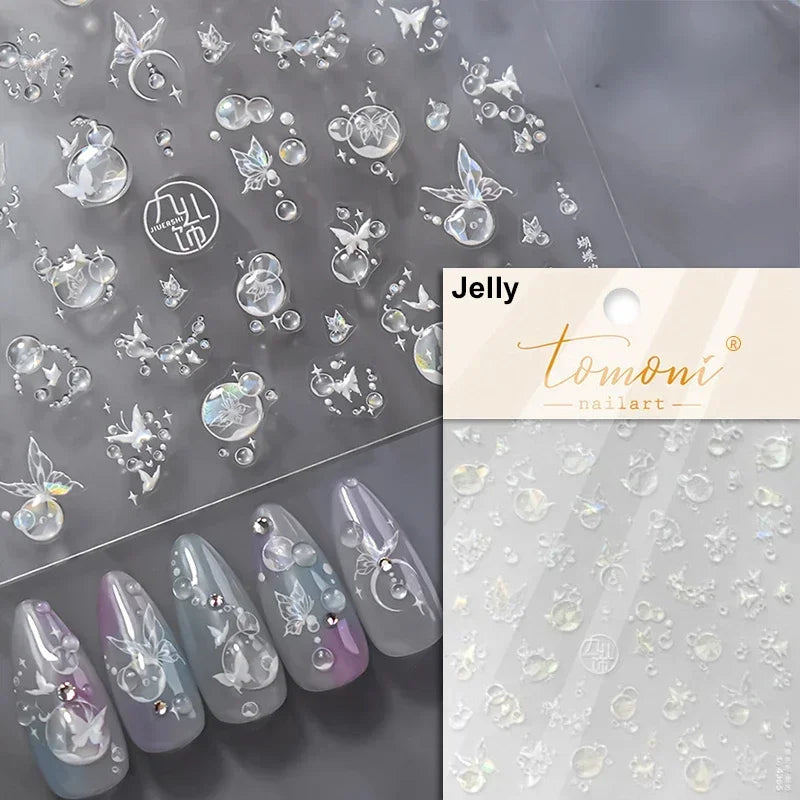 Charming Beautiful Black White Small Butterfly Flower Petal Love Heart Bowknot 5D Self Adhesive Nail Art Sticker Manicure Decals (Online Order Only)