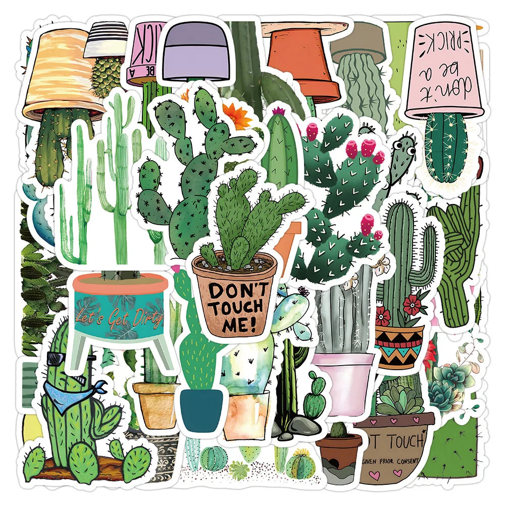 10/53Pcs Cute Plants Cactus Graffiti Stickers Decals for Kids Toys Laptop Phone Luggage Scrapbook Skateboard Creative Sticker (Online Order Only)